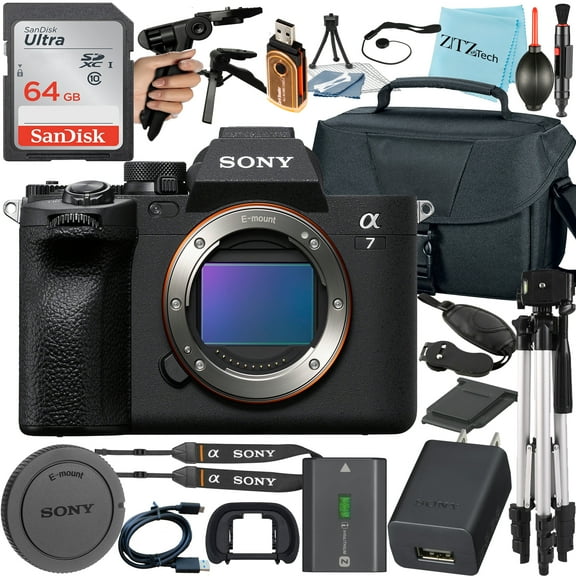 Sony Alpha a7 IV Mirrorless Digital Camera (Body Only)   SanDisk 64GB Card   Case   Tripod   ZeeTech Accessory Bundle (International Version)