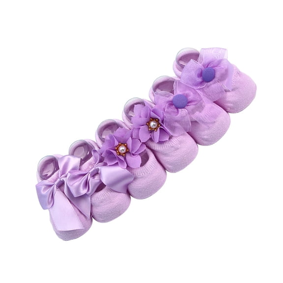 OUNONA Infant Grip Socks Cotton Purple for Newborn Girls Spring and Autumn 1 Pair