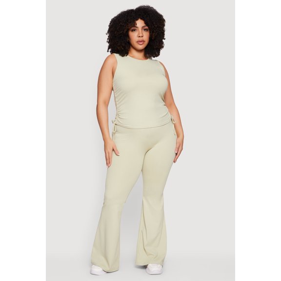 Women's Plus Size Stretchy High Waisted Flare Leg Pants