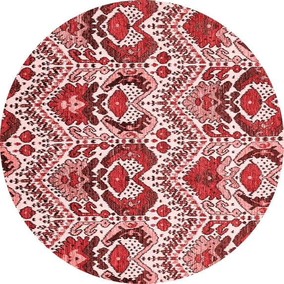 Ahgly Company Machine Washable Indoor Round Abstract Red Modern Area Rugs, 7' Round