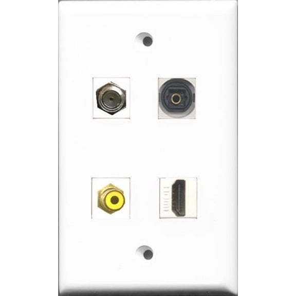 RiteAV 1 Port HDMI and 1 Port RCA Yellow and 1 Port Coax Cable TV- F-Type and 1 Port Toslink Wall Plate