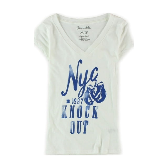 Aeropostale Womens Nyc Knock Out Basic T-Shirt, White, Juniors, Small