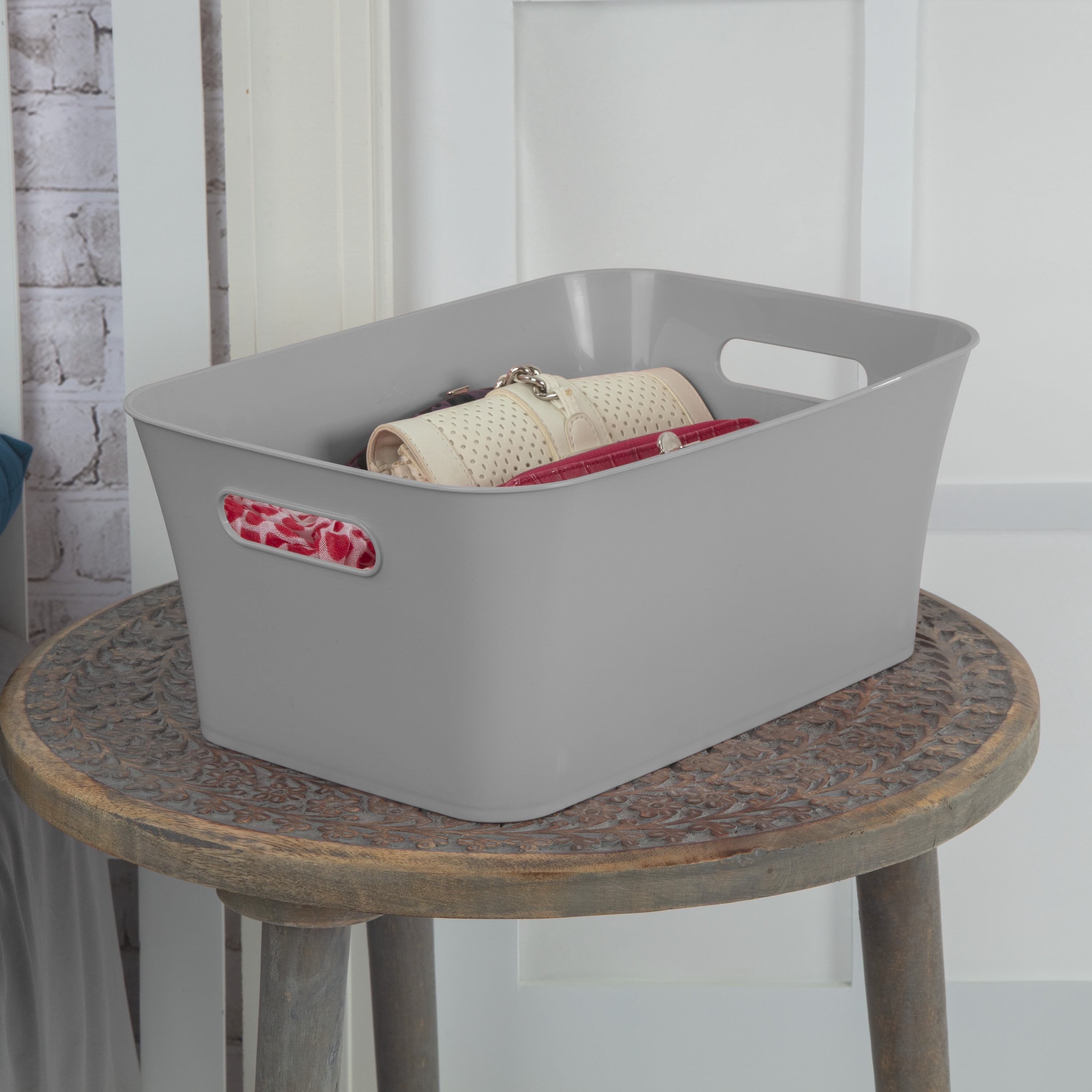 Mainstays Medium Bin Plastic, Brushed Silver