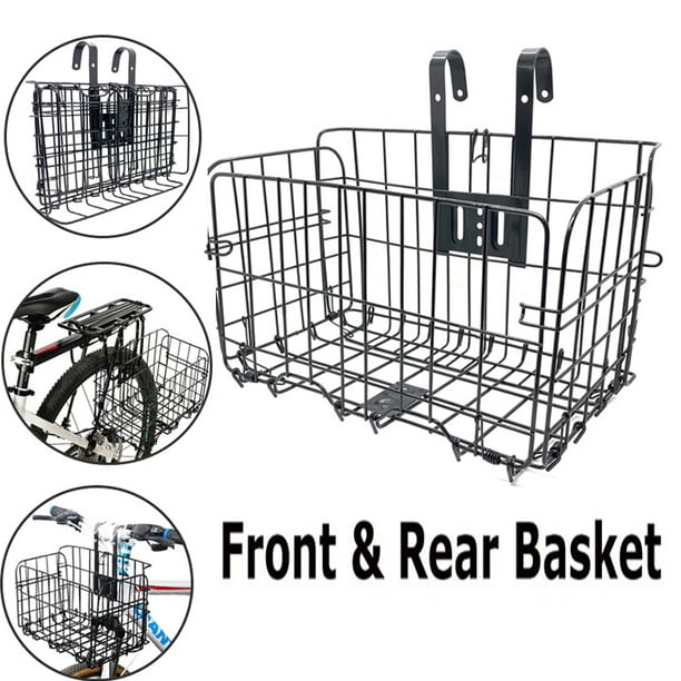 PVUEL Foldable Metal Bike Basket, Front Rear Bike Storage Carrier Hanging Basket for Mountain