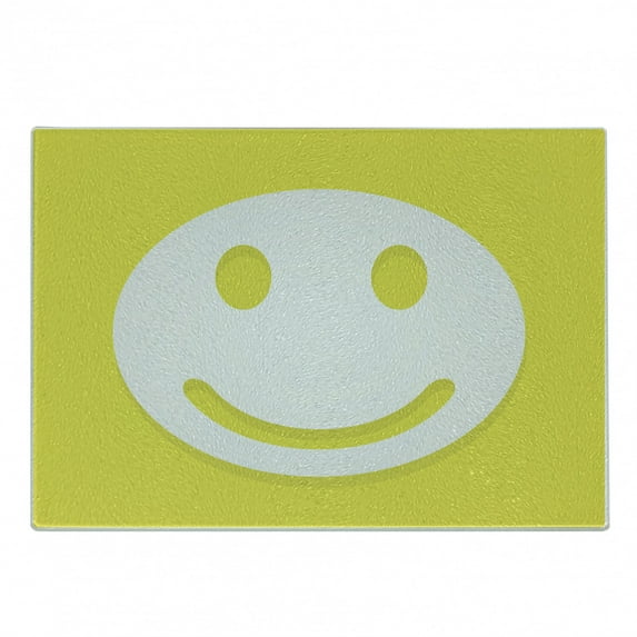 Yellow Cutting Board, Rise Wake up Positive Optimistic Life Message Big Smiling Happy Face Art, Decorative Tempered Glass Cutting and Serving Board, Small Size, Yellow and White, by Ambesonne