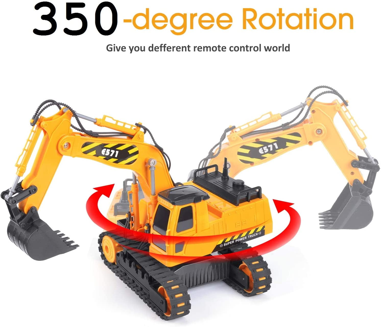 DOUBLE E RC Excavator Toy 2 Rechargeable Batteries Hydraulic Remote Control Construction Trucks Boy Toys with Working Sounds for Boys Girls Kids 