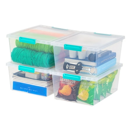 IRIS USA Large Plastic 12 Qt Stackable Deep Clip Box with Latching Lids  Clear Blue