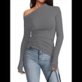 thumbnail image 2 of Blusas de Mujer con Hombros Descubiertos, Elegantes, de Larga, Asimétricas, Ajustadas, para Salir, de Otoño, con Frunces. Gris Oscuro S, 2 of 8