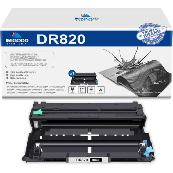 1-Pack DR820 Black Drum Unit Replacement for Brother High Capacity 31,000 Pages with DCP-L5500DN L5600DN L5650DN MFC-L6700DW L6750DW L5700DW L5800DW L5900DW L6800DW L6900DW HL-L6200DW/DWT Printer