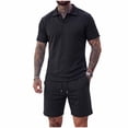 thumbnail image 3 of PIWHJQK 2 Piece Set Men Short Sleeve Shorts Workout Set Men's Solid Short Sleeve Elastic Waist Shorts 2 Piece Set Men Outfit Sets, 3 of 8