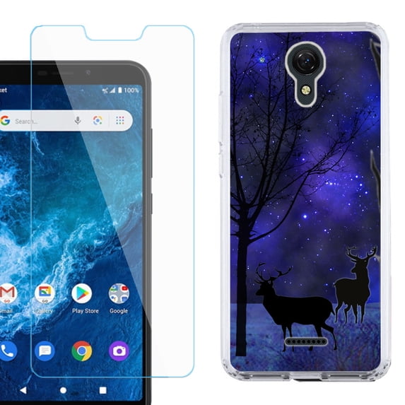Slim-Fit Protective Phone Case compatible with Cricket Icon 2, with Tempered Glass Screen Protector, by OneToughShield ® - Midnight Forest