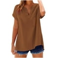 thumbnail image 2 of FAVIPT Linen Shirts for Women 2025 Cotton Linen Shirt Summer Short Sleeve Roll Up Loose Fit V-Neck Tunic Top Dressy Trendy Casual Work Blouse Gauze Tops Brown,XL, 2 of 6