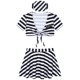 thumbnail image 1 of Women Halloween Prisoner Cosplay Costume Striped Short Sleeve Lace-up Crop Top with Skirt Hat for Theme Party Stage PerformanceL Gong Bohan LED, 1 of 2