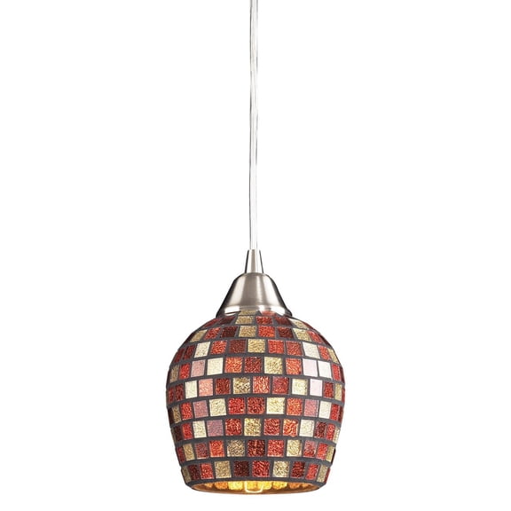 Elk Home Fusion 1-Light Satin Nickel Mini Pendant with Multicolor Mosaic