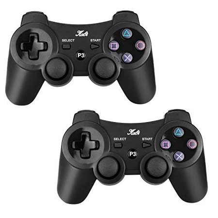 2 Pack Bluetooth Wireless Controller for PS3 Controller Double Shock Gamepad 6-Axis Game Controller for Playstation 3 Bonus 2 Charging Cable by Kabi Black+Black