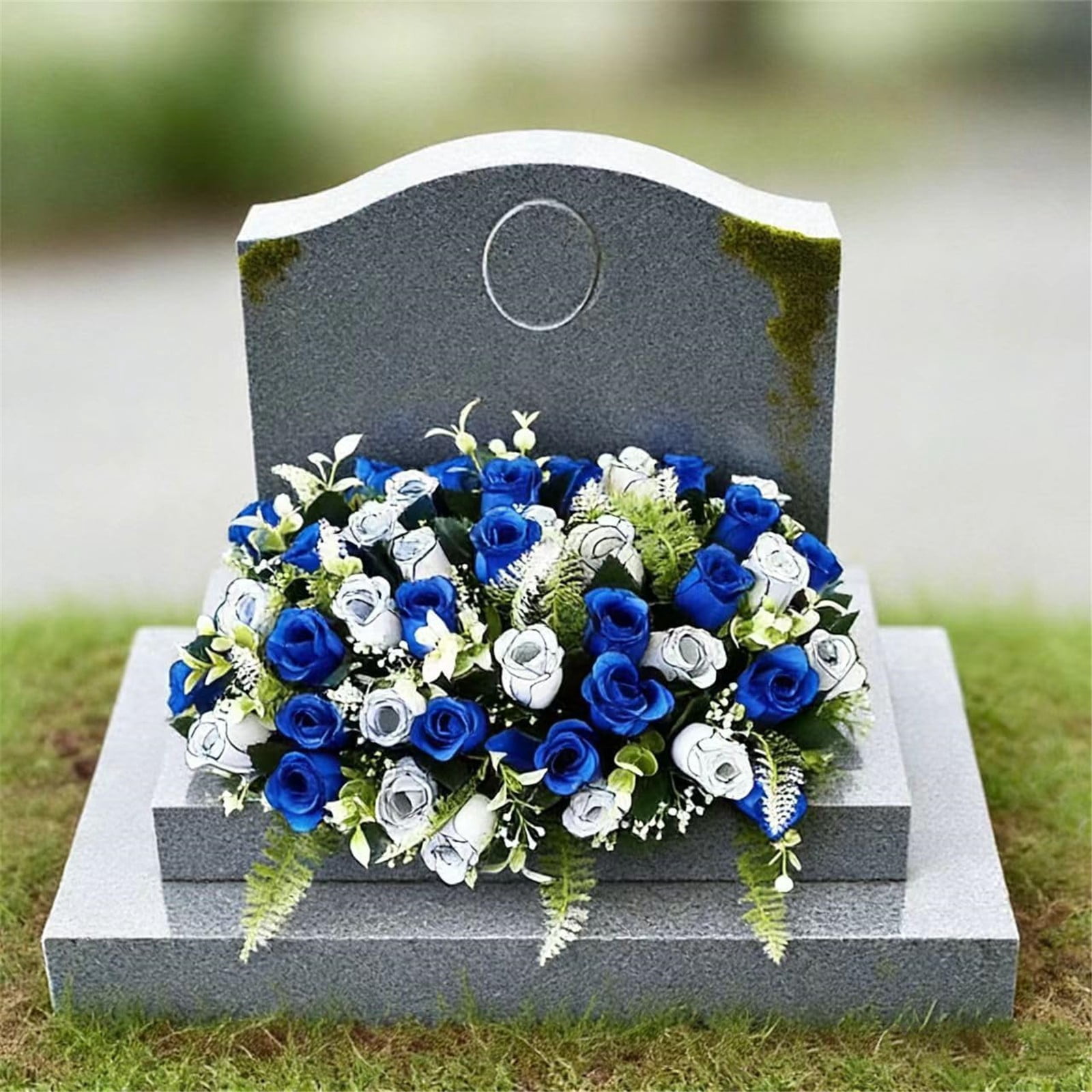 Artificial Rose Hydrangea Cemetery Flowers with Stable Foam Base, Realistic Silk Memorial Bouquet for Grave Decor, Fake Floral Arrangement for Headstone, Tribute Flowers for Outdoor Gravesite