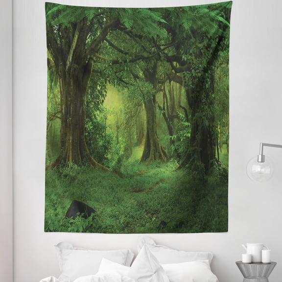 Nature Tapestry, Deep Tropical Jungle Trees Foliage in the Woodland Himalayas Landscape, Fabric Wall Hanging Decor for Bedroom Living Room Dorm, 5 Sizes, Green, by Ambesonne