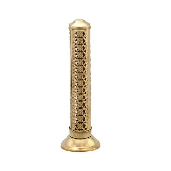 Small Flower Brass Incense Stick and Cone Burner Tower 11"