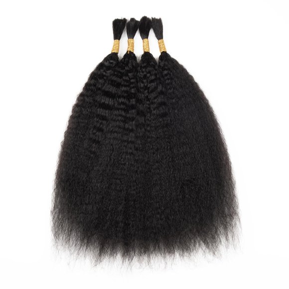 WZVHAIR Kinky Straight Bulk Human Braiding Hair No Weft 100g (1Pack-4PCS) Kinky Human Braiding Hair For Micro Braids Yaki Straight For Bohe Braids (Kinky Straight, 18 Inch)