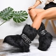 thumbnail image 3 of Rokment Womens Fuzzy Faux-Fur Mid Calf Winter Snow Boots with No Heel Fashion Punk Buckles Strappy Furry Plush Short Dress Booties Black Size 5.5, 3 of 6