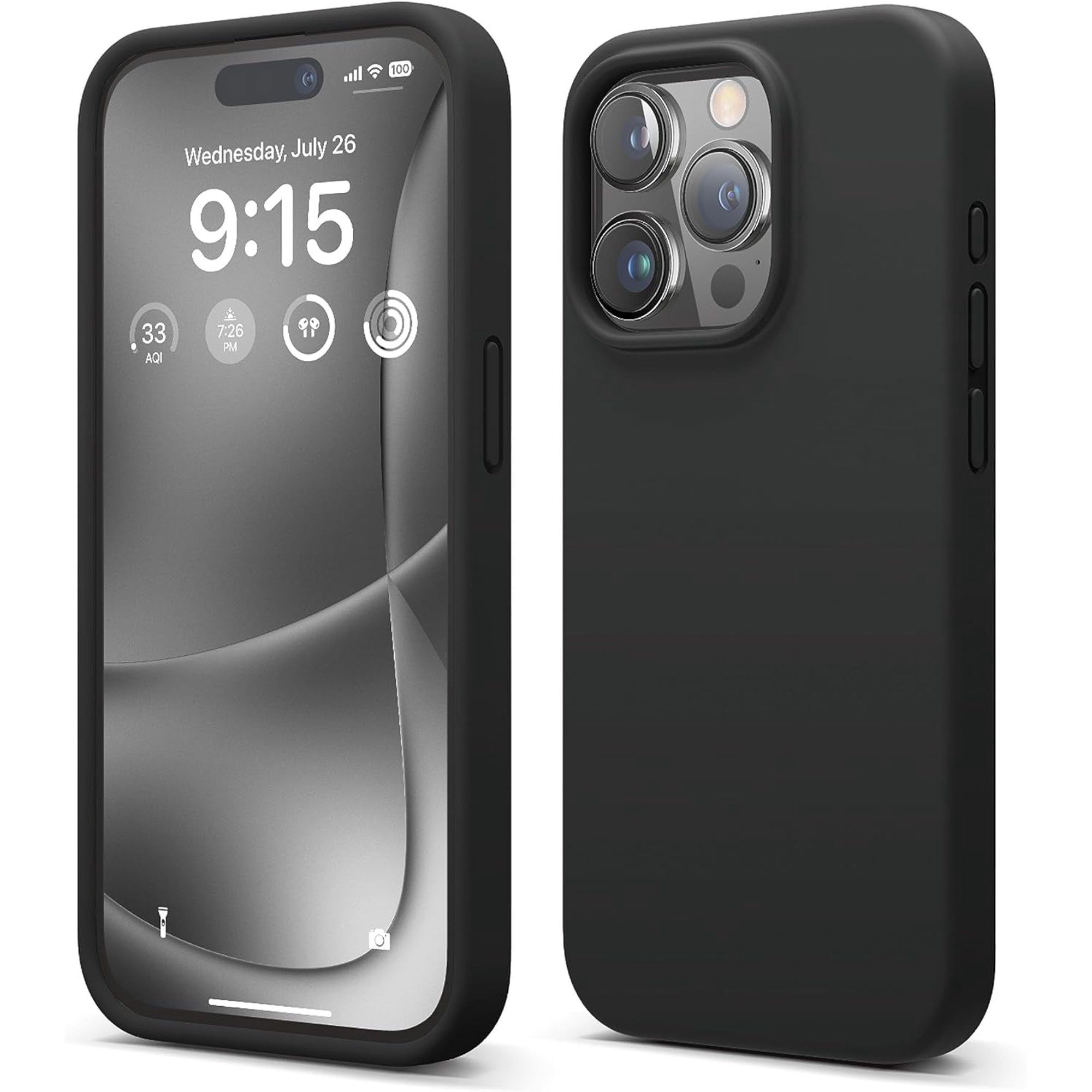 elago Compatible with iPhone 15 Pro Case, Liquid Silicone Case, Full Body Protective Cover, Shockproof, Slim Phone Case, Anti-Scratch Soft Microfiber Lining, 6.1 inch (Black)