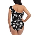 thumbnail image 5 of Sikiie Black White Leaves Print Women One Piece Swimsuits Tummy Control One Shoulder Bathing Suits Ruffle Swimwear, From S to XXL-Small, 5 of 6