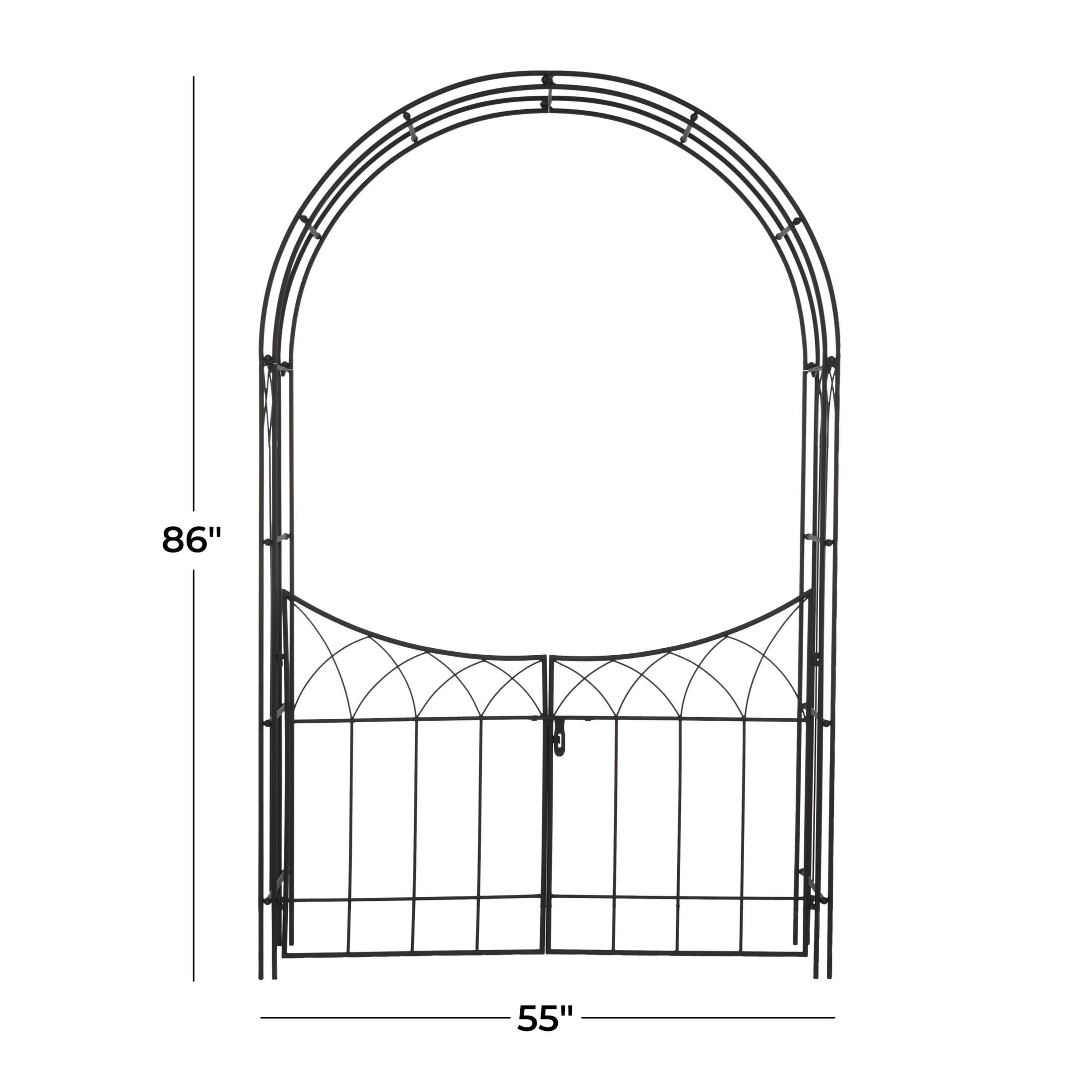 DecMode 86" Indoor Outdoor Arched Gate Black Metal Garden Arbor with Lattice Work Sides