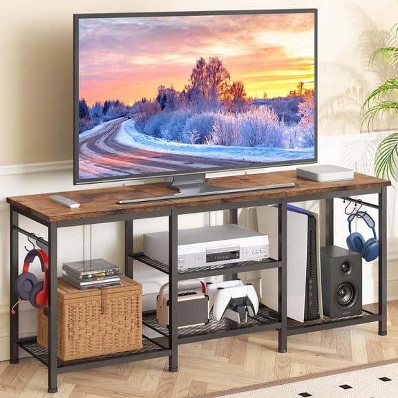 Soporte de TV YGEOMER de 55 pulgadas para dormitorio, color marrón rústico