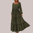 thumbnail image 2 of Robes d'Été pour Femmes Jupe Plissée à Manches Longues Col Carré Décontracté à Pois Superposés Fluide Grande Taille Robe Verte TG, 2 of 4
