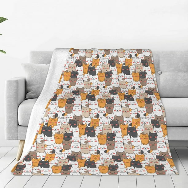 Fotbe Cute Cats Manta de Franela Acolchonada con Estampado, Súper Suave y Esponjosa, Extra Grande para Sofá, Cama, Uso Todo el Año-40"x30"