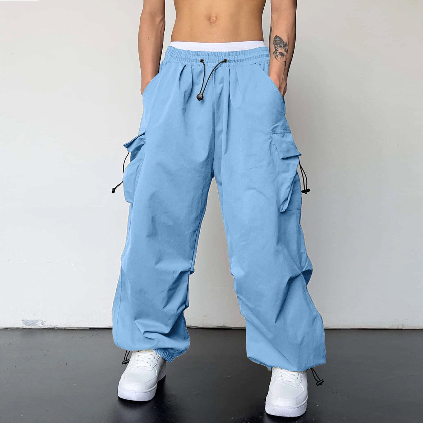 GHSOHS Men's Cargo Pants Elastic Waist Flap Pockets