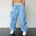thumbnail image 2 of NIEWTR Men's Baggy Cargo Pants Y2K Trendy Drawstring Parachute Cargo Pants Loose Fit Streetwear Beam Feet Pants with Pockets (M,A01-Sky Blue), 2 of 7