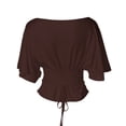 thumbnail image 7 of Rggeeun Women Shirts Cropped One Shoulder Solid Color Short Sleeve Elastic Waist Draping for Summer Beach Wear Trendy Tshirts,Brown,M, 7 of 7