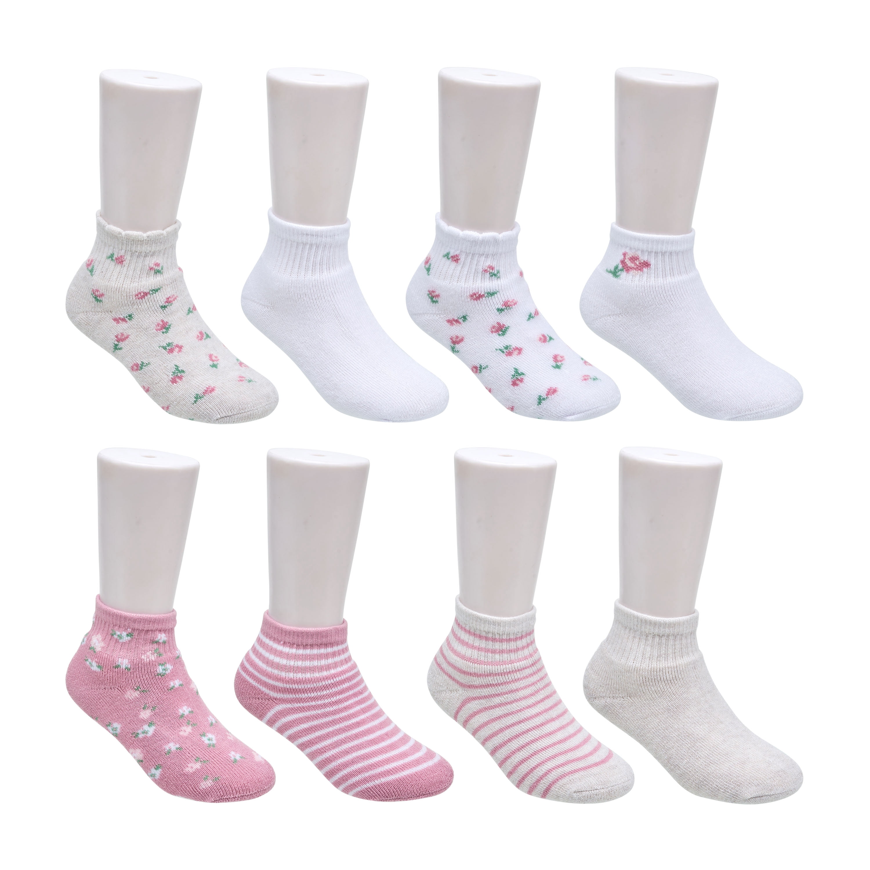 Kensie Girls Full Cushion Quarter Kids Socks (8-Pack) – Rose Scallop