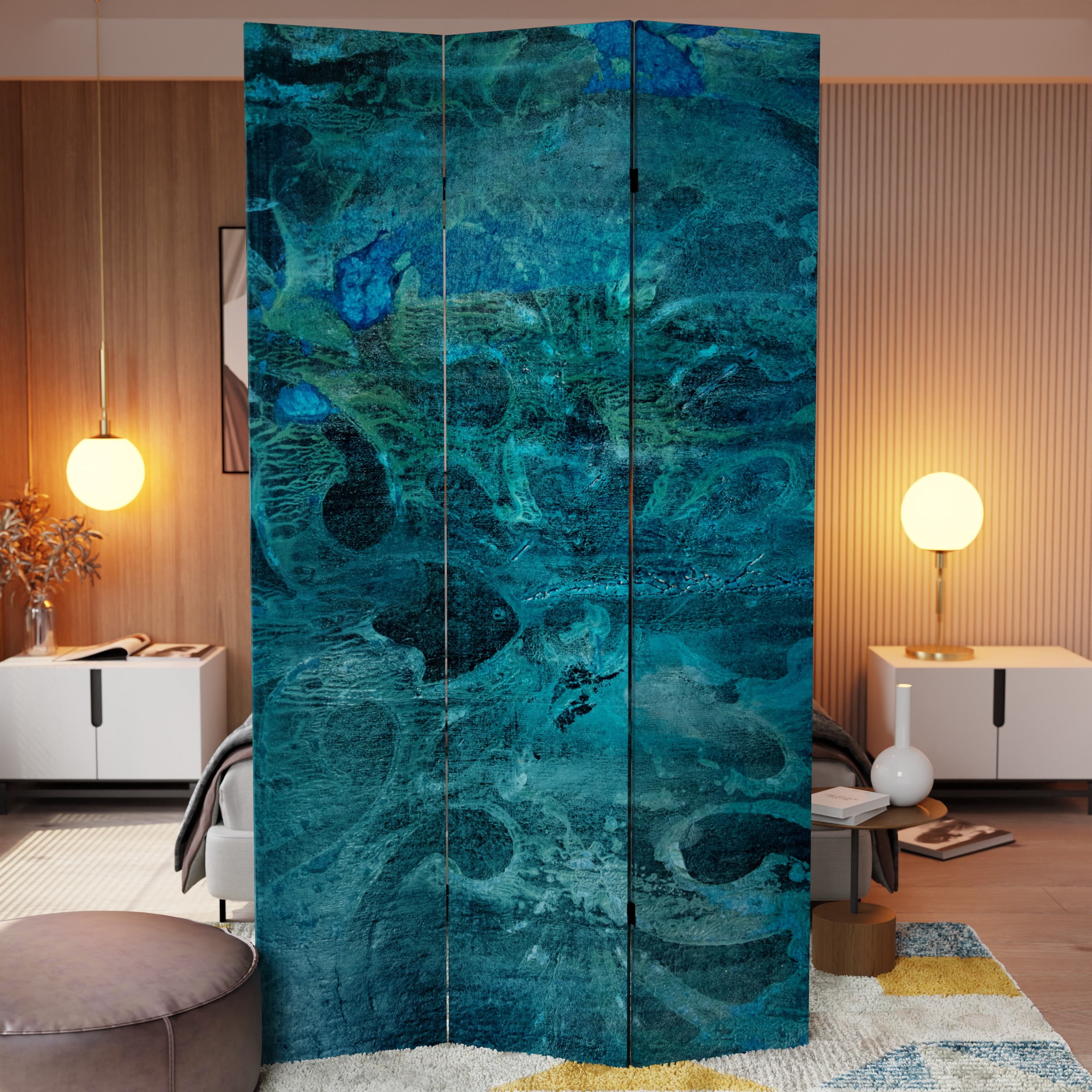 7 ft. Tall Double Sided Deep Blue Sea Canvas Room Divider