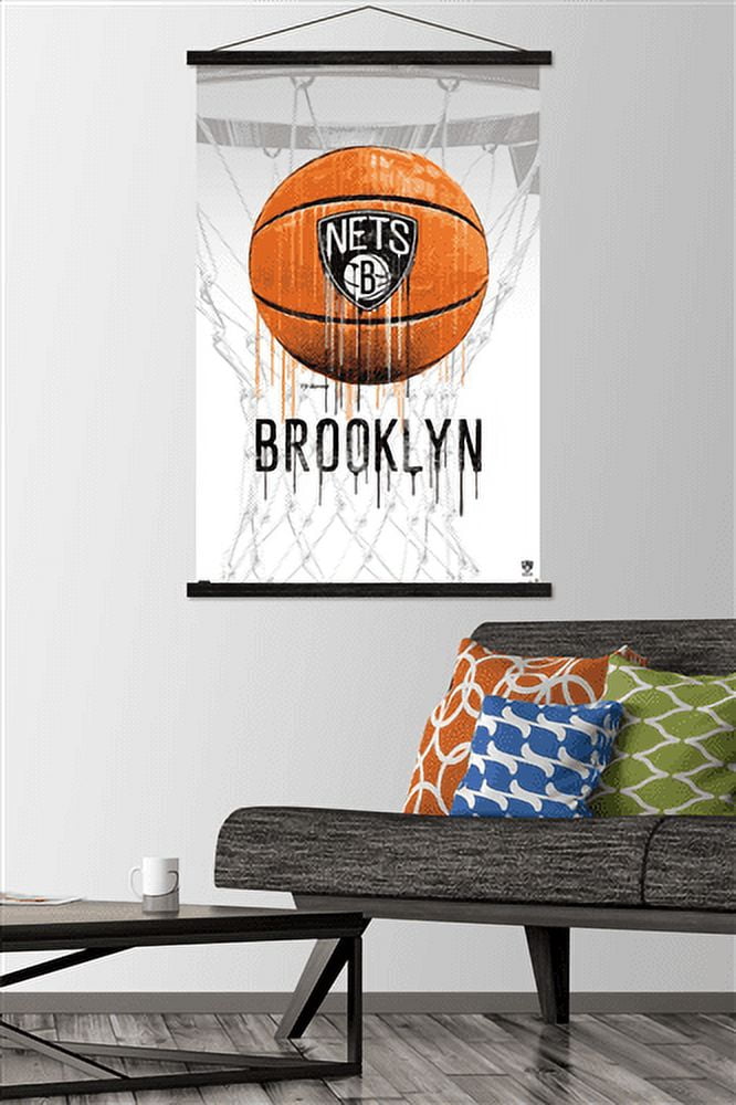 NBA Brooklyn Nets - Drip Basketball 21 Wall Poster with Wooden Magnetic Frame, 22.375" x 34"
