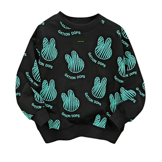 Gibobby Sudaderas para niños pequeños, playera de algodónniños niñas manga larga lindo conejo de dibujos animados estampado pulóver sudadera Tops blusa r(Negro, 6-7 Años)