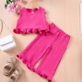 thumbnail image 2 of RUTAYY Girls 2 Piece Daily Set Crew Neck Sleeveless Ruffle Crop Top Elastic Waist Ruffle Wide Leg Trousers Kids Playwear Hot Pink, 2 of 6