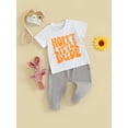 thumbnail image 3 of FEORJGP Toddler Baby Boy Summer Outfits 3M 6M 12M 18M 2Y 3Y Infant Round Neck T-shirt Short Sleeve Crew Neck Letter Print Tops + Elastic Waist Pants with Pocket Newborn Loose Casual Easter Set, 3 of 9