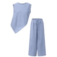 thumbnail image 6 of Gamivast 2 Piece Outfits for Women Summer Linen Texture Asymmetric Tank Top & Wide Leg Pants Sets Casual Beach Vacation Wear Lounge Set Flowy, 6 of 6