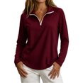 thumbnail image 6 of yeiolnoer Tops for Women Loose Fit Long Sleeve Casual Shirts Quarter Zip Lapel T Shirt for Athletic Workout(Wine,X-Large), 6 of 6