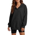 thumbnail image 3 of Gaigiky Hoodies for Women Solid Color Fleece Lined V Neck Long Sleeve Sweatshirt with Pocket Oversized Fall Daily Casual Pullover, 3 of 10