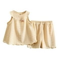 thumbnail image 3 of HVOBTTY Kid's Soft Sport Outdoor Sets, Toddler Summer Outfit Sets, Kids Fashion Solid Color Round Neck Cutout Sleeveless Tank Top and Elastic Waist Shorts 2 Piece Outfits Sets Yellow, 0-1 Years, 3 of 4