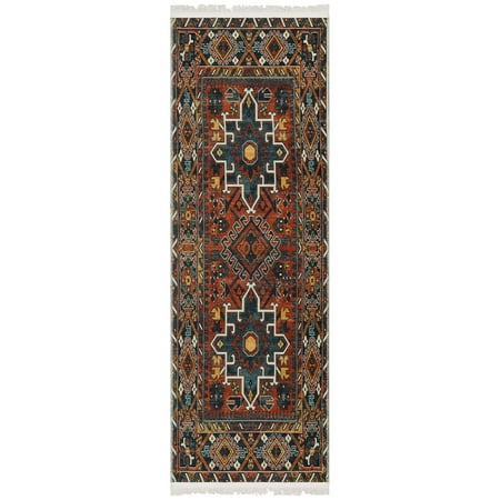 Ottomanson Machine Washable Cotton 2x5 Flatweave Runner Rug for Bedroom, 20" x 59", Red Medallion 6100