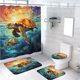 thumbnail image 1 of Juego de 4 cortinas de ducha con diseño de tortuga marina, paisaje costero de verano con océano azul, con 12 ganchos, juego de alfombrillas de baño, decoración de baño de tela resistente e, 1 of 4