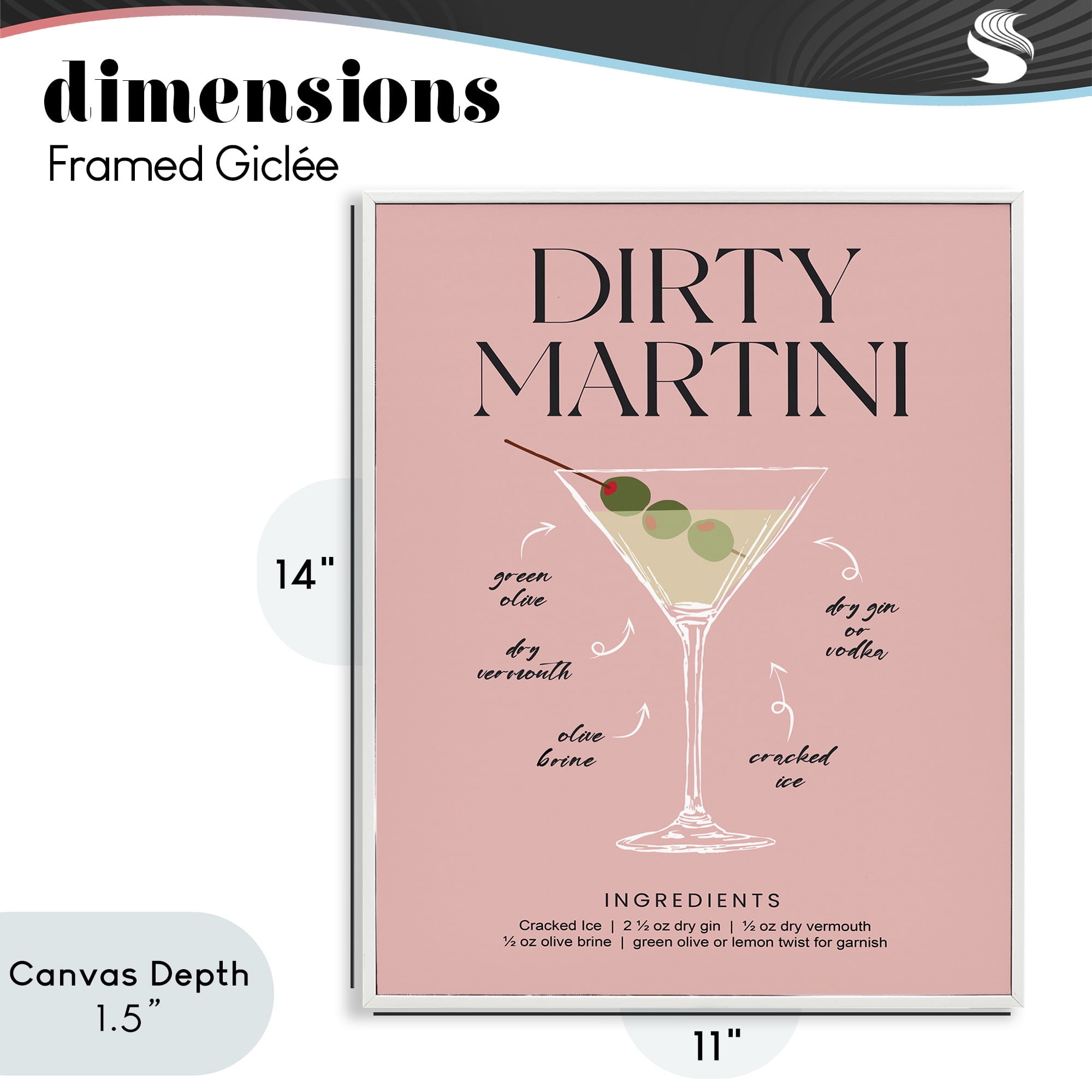 Stupell Industries Dirty Martini Pink Recipe White Framed Giclee Art, design by Lettered and Lined