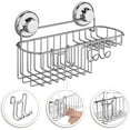 thumbnail image 3 of Suction Cup Shower Caddy Basket for Shampoo, Shower Suction Shelf Organizer, Basket with Soap Holder and Hooks, Stainless Steel Shampoo Holder for Bathroom Storage (Chrome), 3 of 7