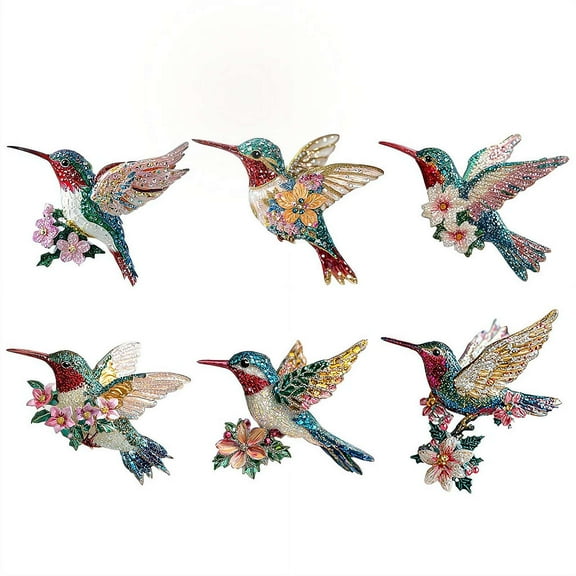 6 Pcs Glittering Hummingbird Christmas Ornaments, Acrylic 2D Colorful Hanging Decor for Christmas Tree, Door, Yard or Windows