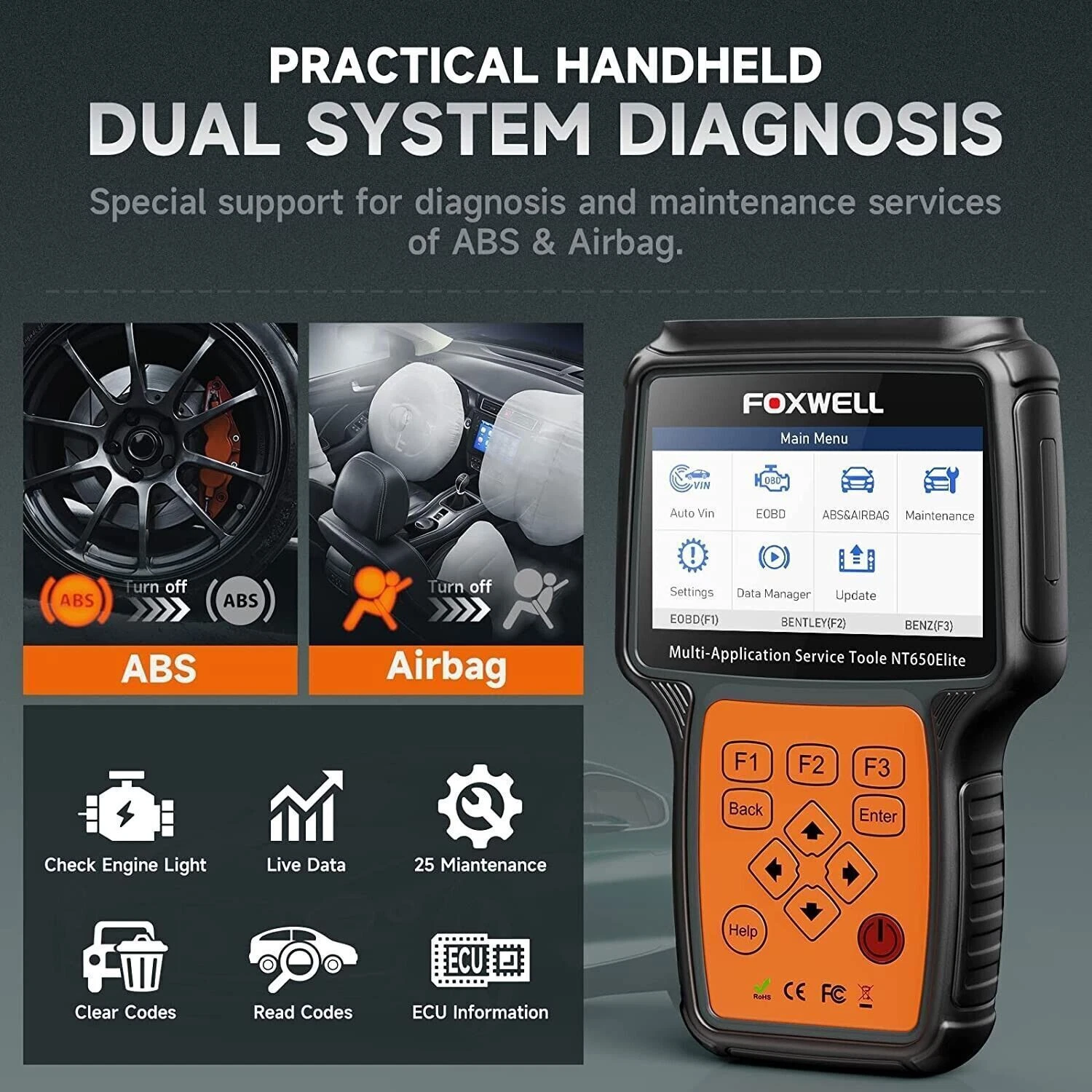 FOXWELL Bidirectional Diagnostic Tool, Wireless Car OBD2 Scanner ABS SRS Engine Code Reader with 26+ Reset Service, ABS Bleeding, EPB SRS Oil Reset, Lifetime Free Update Automotive Diagnostic Tool