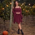 thumbnail image 5 of KLHDSF Women's Renaissance Fairy Dress A Line Boho Corset Dress | Long Bell Sleeves Off-shoulder Dress with Pockets, Comfortable Chiffon, for Ren Fair, Pirate Medival Halloween Themed Party Wine L, 5 of 7